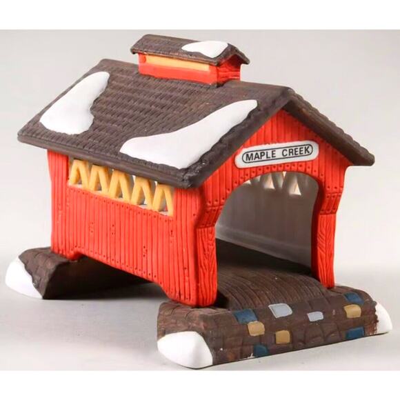 NEW Department 56 Heritage Village Red Covered Bridge Dept 5987 England Maple - Picture 1 of 7